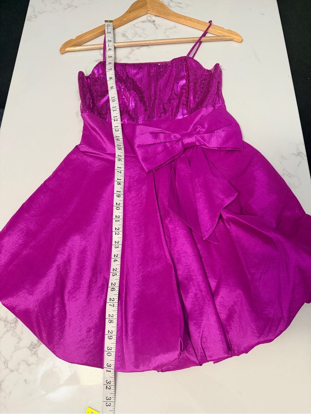 Grace in LA Fuchsia Sequin Bodice Bubble Dress with Bow - Picture 8 of 12